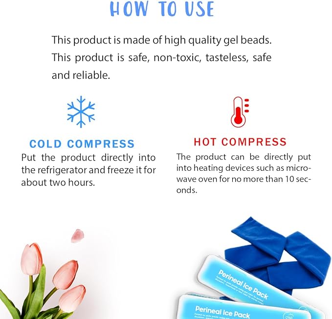 Perineal Ice Packs for Postpartum Reusable, Perineal Cold Packs, Postpartum Hemorrhoid Pain Childbirth Recovery Care, 2 Gel Pads+3 Washable Sleeves (Blue)