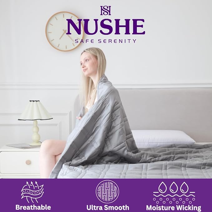 Weighted Blanket for Adults (20 lbs, 60”x80”, Grey) Queen Size. 100% 300TC Viscose, Derived from Bamboo-Premium 7 Layer Cooling Weighted Blankets. Breathable Blanket with travel bag & Machine Washable