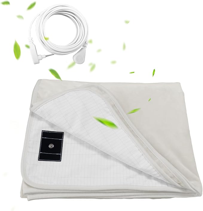 Grounding Blanket 50x60 inch Grounding Sheets Queen, Grounding Mat for Improved Sleep, Relieving Pain,Conductive Grounded Mats with Grounding Cord (Cream, Baby)