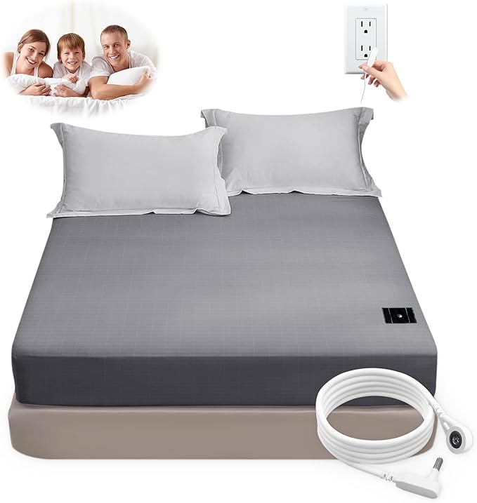 Grounding Sheets King Size Grounding Fitted Sheet Deep Pocket 90% Cotton 10% Silver Fiber Grounded Sheets Earth Connected Bed Sheet (76"*80"*14",Grey) (King)
