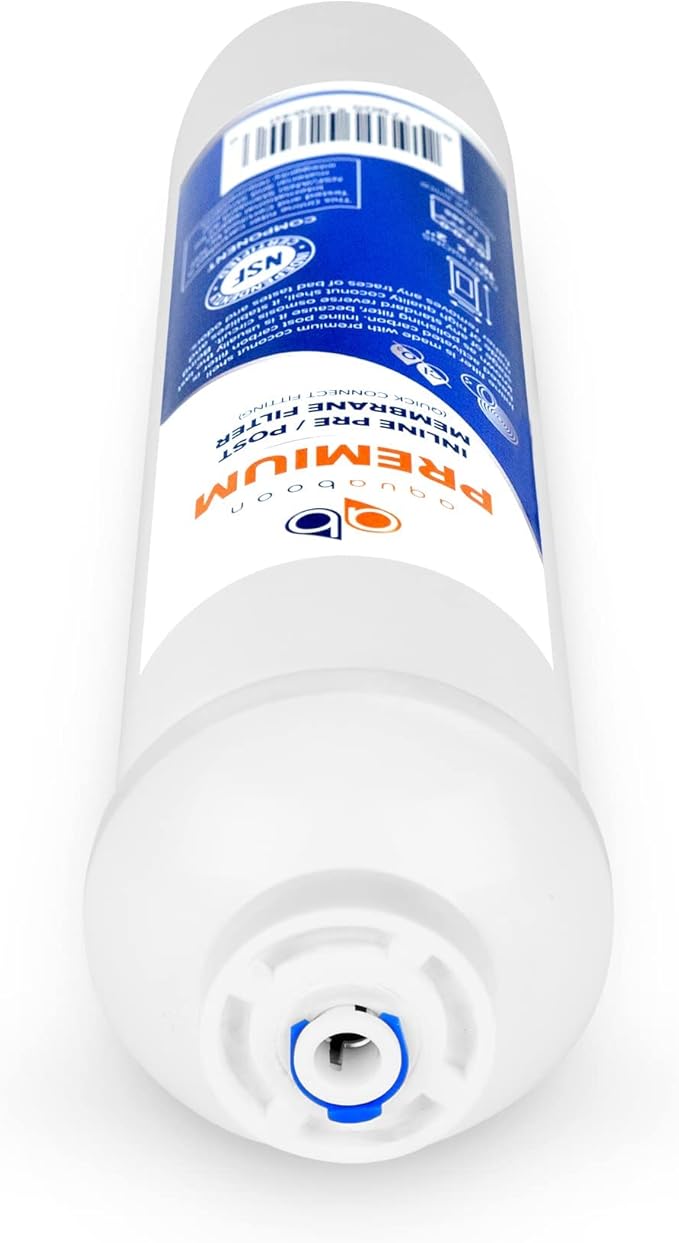 Aquaboon Premium Inline Post/Carbon Polishing Water Filter Catridge for Reverse Osmosis System Standard Size (Quick Connect Fiting) RO Water Filter Replacement Compatible with ICF-10 6-Pack