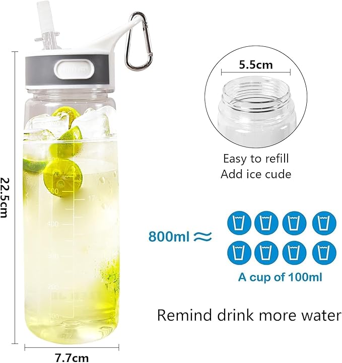 Bottled Joy Gallon Water Bottle, 800ml Clear Water Bottle 28oz Water Bottle with Straw, Bottle Joy Sports Water Jug Tritan Leakproof BPA Free for Fitness Outdoor Cycling Gifts for Women Men