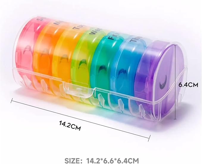 7-Day Pill Organizer with Two Compartments Per Day, Ideal for Pills/Vitamins/Fish Oil/Supplements Storage, BPA-Free and Easy to Clean (Clear)