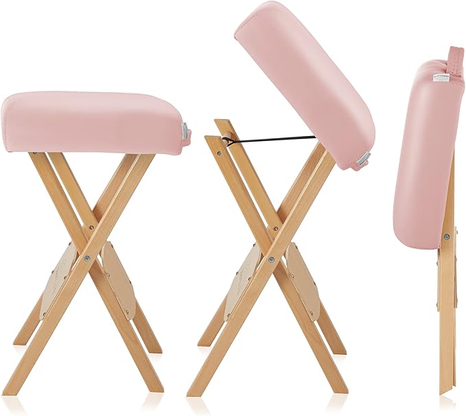 Saloniture Wood Folding Massage Stool with Carrying Case, Pink