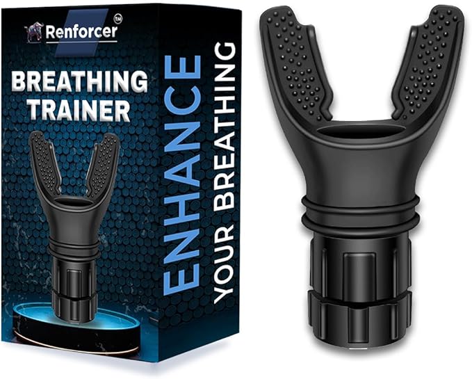Respiratory Breathing Trainer | Boost Lungs Capacity | Exercise Device for Daily Fitness with Adjustable Resistance | Easy to Clean with High Grade Silicone - Black