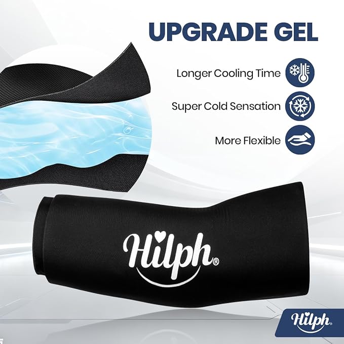 Hilph Elbow Ice Sleeve Arm Ice Packs for Injuries Reusable, Flexible Gel Cold Compression Sleeve for Tennis Elbow, Golfers, Tendinitis Pain Relief, Small, Black
