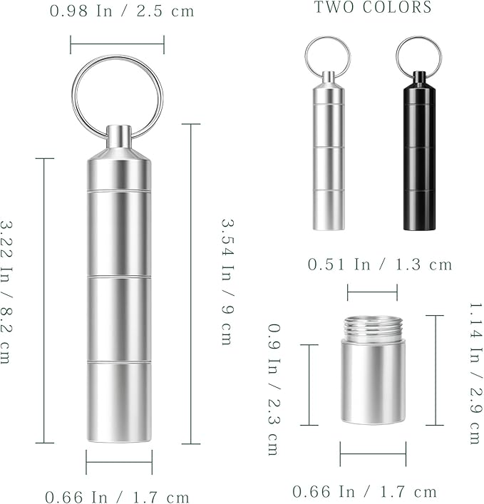 Aluminum Alloy Travel Pill Case with Keychain, 3 Compartments Portable Waterproof Pill Holder, 2 Pack