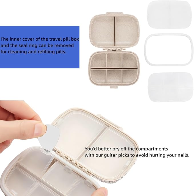 Pill Organizer with Labels Bling Pocket Pill Case with Stickers Travel Medicine Kit Holder Small Purse Pill Box Container Portable Mini Medication Storage (AB Colorful & 300 Labels)
