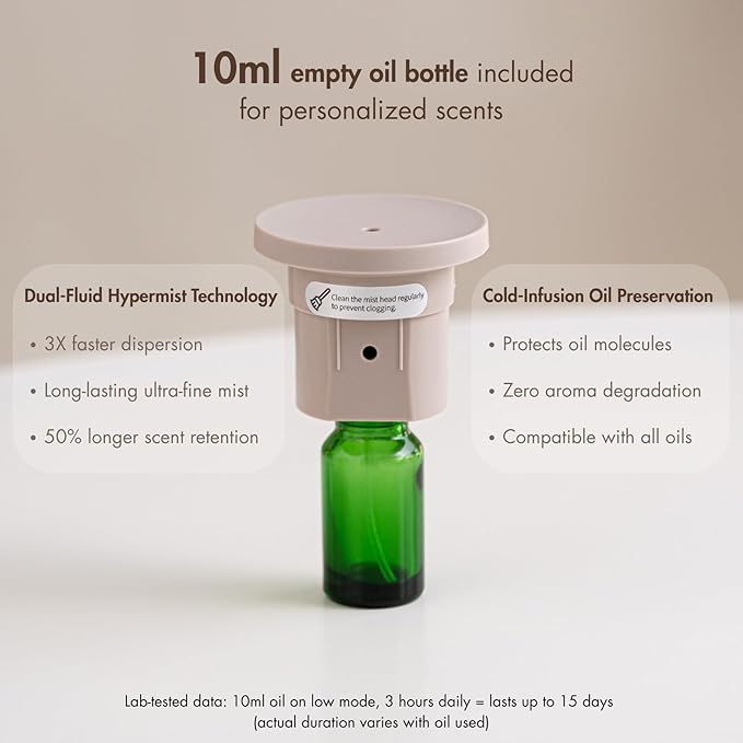 ZMARKRAFT® Waterless Essential Oil Diffuser w Solid Wood Cover 3 Timers 2 Mist Modes, Auto-Off Quiet Dual Fluid Aroma Diffuser, Portable Waterless Scent Diffuser w Lights, Room Decor Aromatherapy Gift