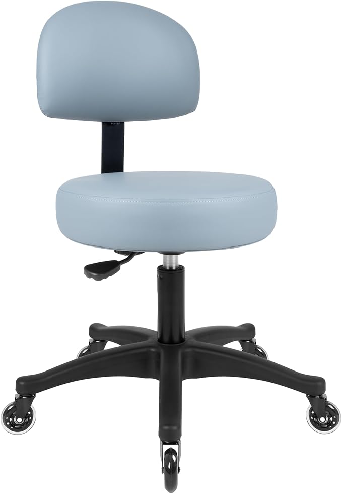 TAKE UR SEAT® Economical Multi-Purpose Medical Spa Chair Stool with Adjustable seat and Back Height. Advanced Fabric seat Cover is Easy to Clean. Blade Wheels (Table Height Grey)