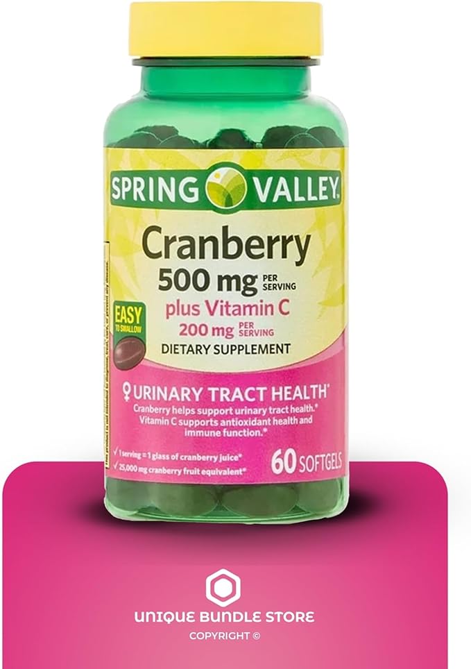 Unique Bundle Store Spring Valley, Cranberry Supplements for Women & Men, 500mg 60 Count Softgels, Dietary Supplement + 7 Day Pill Organizer Included (Pack of 1)