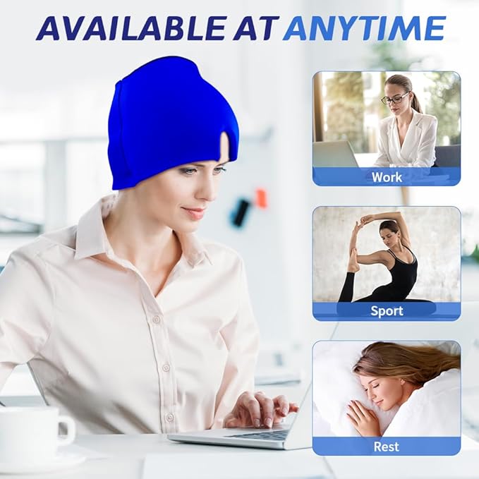 Migraine Relief Cap, Soothing Headache Ice Face Mask Products, Hot and Cold Therapy, Migraine Headache Relief Cap for Migraine, Sinus, Puffy Eyes, Tension, Stress and Hangover(Blue)