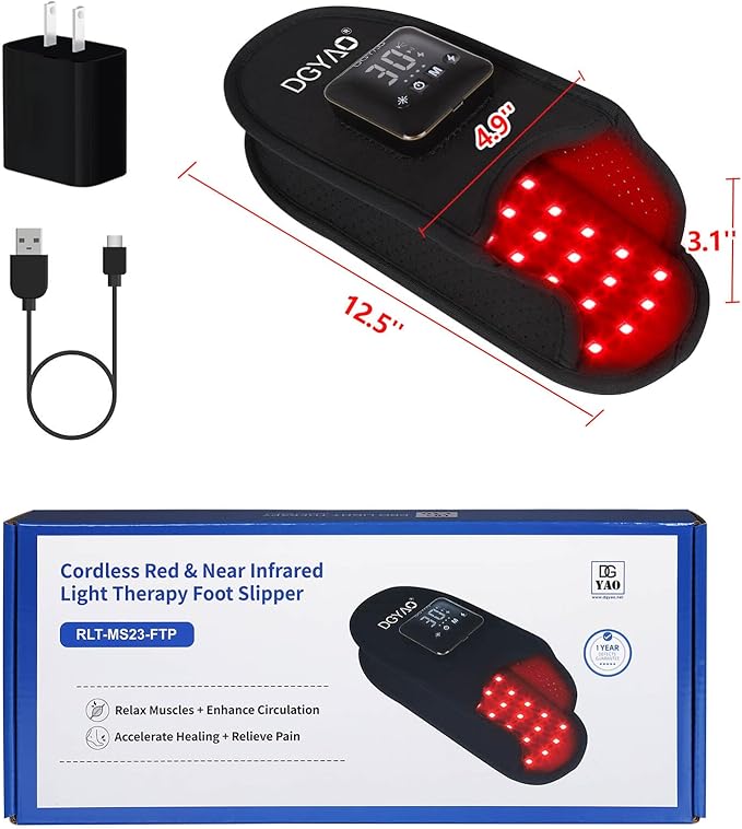 Cordless Red Infrared Light Therapy for Foot Comfort Rechargeable Slipper LED Light Therapy Pad Device for Foot Toes Instep Heel Home Travel Use
