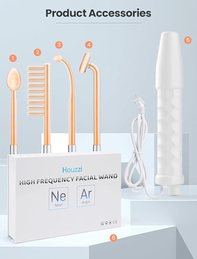 High Frequency Wand, Portable Facial Device with 4 Different Tubes