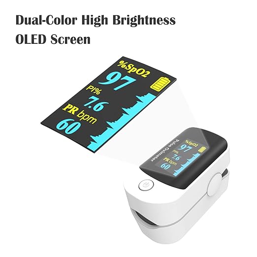 Pulse Oximeter, OLED Display Oxygen Monitor Fingertip, Blood Oxygen Saturation Monitor (SpO2) with Carrying Case, Batteries and Lanyard