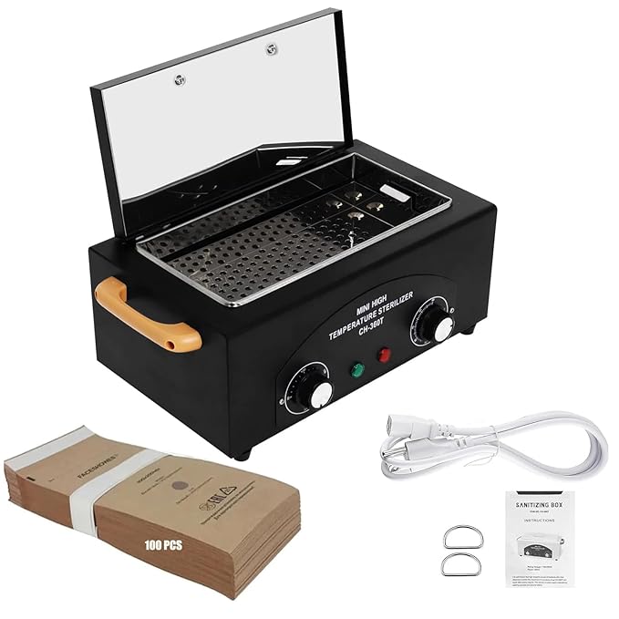 High Temperature Metal Tool Cleaning Box,Misforu 2L Dry Heat Cabinet High Temp with Stainless Tray Timer and Handle for Nail Art Tool Salon Hairdressing Tool Earrings 300W 110V (Black)