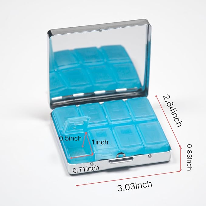 Cute and Portable Metal Pill Organizer – 8 Compartments, Elegant Chrome Finish, Ideal for Travel and Daily Use (Splash Cat)