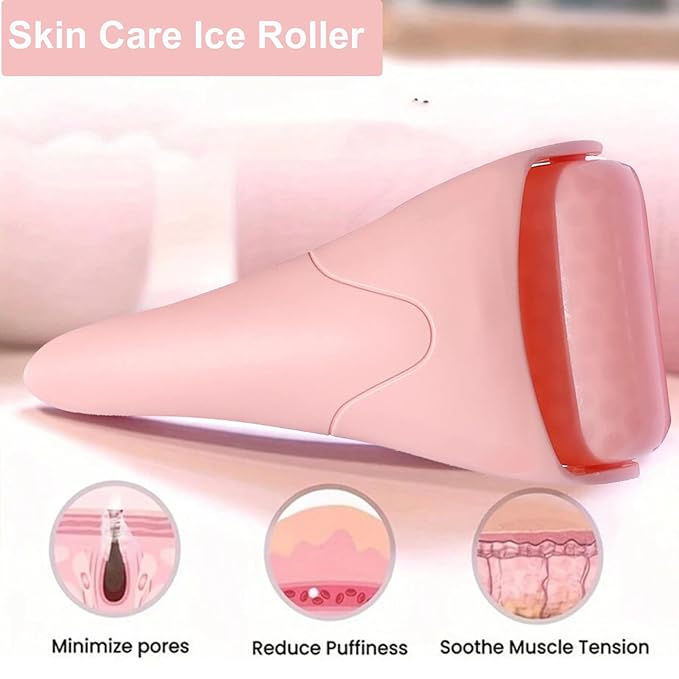 Ice Roller for Face, Face Roller - Cold Massage Stick for Cooling and Calming Puffiness, Wrinkles, Fine Lines - Skin Care Tools - Self Care Gifts for Women and Men (Nude Pink)