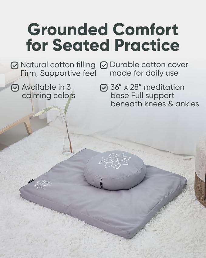 Mindful & Modern Zabuton Meditation Mat - Cotton Filled Yoga and Meditation Pad - Zabuton Meditation Cushion for Kneeling and Sitting Support - Large Rectangular Sitting Floor Pillow for Bench or Zafu