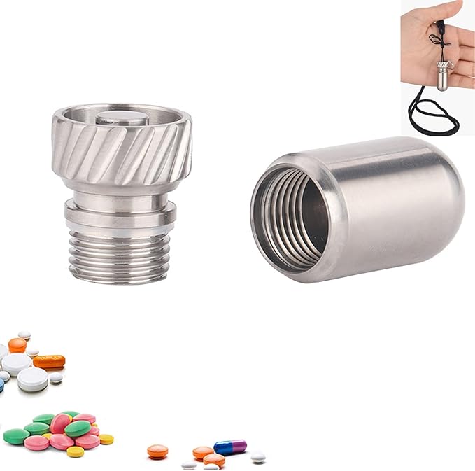Pill Key Fob Titanium, Keychain Pill Holder Mini Cute, EDC Waterproof Pill Case, Travel Pill Container Medication Organizer, Pill Bottle Hide Necklace Pendant for Outdoor Emergency First Aids