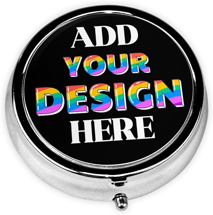 Custom Pill Organizer, Medicine Pill Box Case Container Travel Pill Holder Vitamin for Purse Med Wallet Portable Mini Pastillero Round, Black, Personalized Gifts