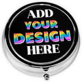 Custom Pill Organizer, Medicine Pill Box Case Container Travel Pill Holder Vitamin for Purse Med Wallet Portable Mini Pastillero Round, Black, Personalized Gifts
