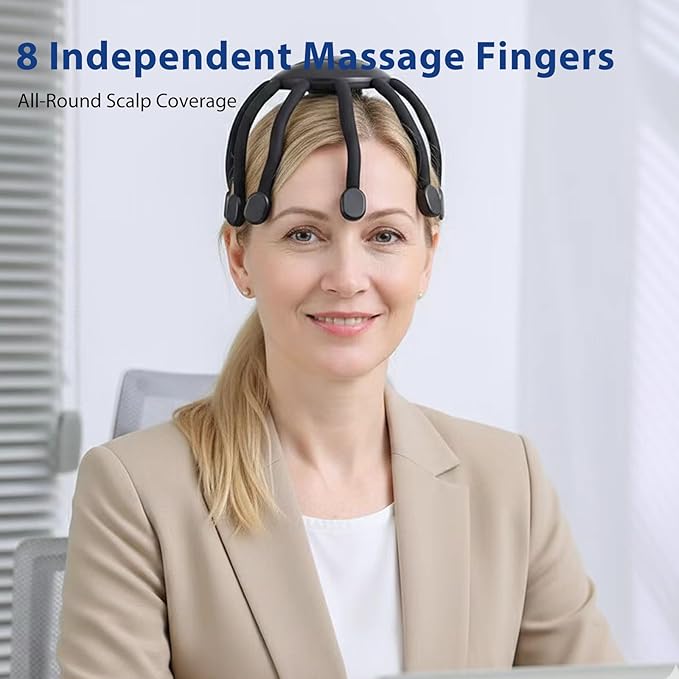 Head Massager Scalp Electric with 4 Modes, 360° Electric Head Massager Rechargeable, Electric Octopus Scalp Massager Portable, Scalp Stress Relax Massage Tool Free Hands