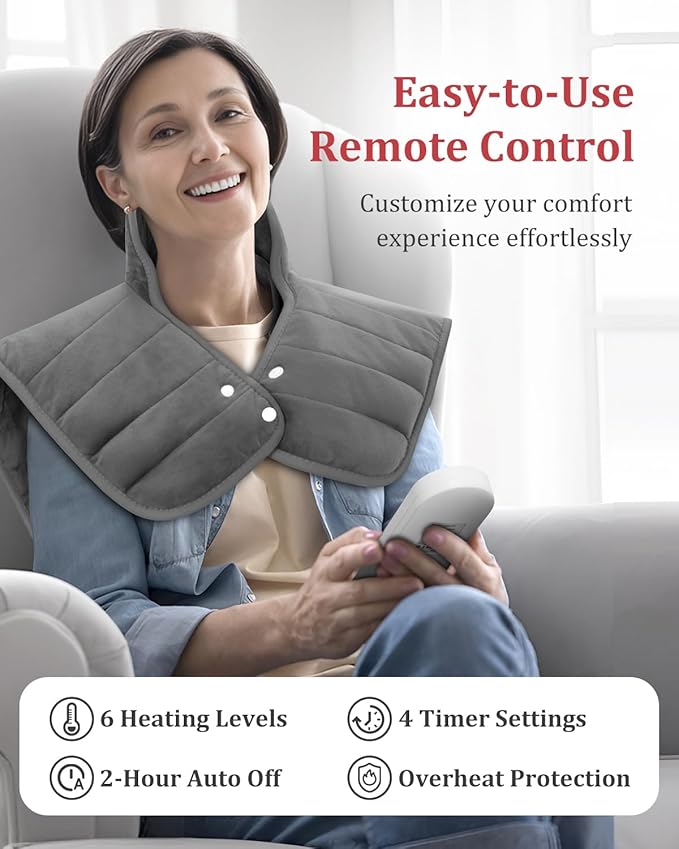Heating Pad for Neck and Shoulders and Back, 2.7lb Weighted Heat Pads for Back Pain Relief, Birthday Fathers Mothers Day Gifts for Women Men Mom Dad, Heated Pad w/6 Heat Settings, 4 Auto-Off, 22"x37"