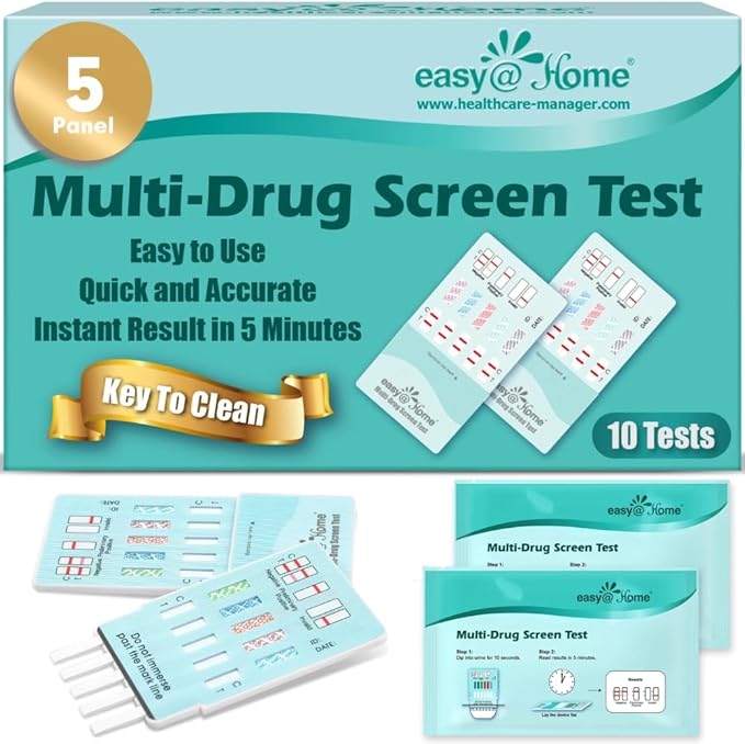 Easy@Home 5 Panel Drug Test Kit (10 Pack) - THC/Marijuana, Cocaine, OPI, AMP, BZO All Drugs Testing Strips in One Kit for Home Use - Urine Drug Tests with Fast Results in 5 Minutes #EDOAP-754