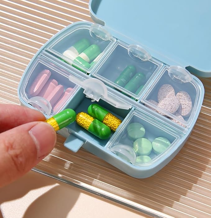 2 Pack Travel Pill Organizer, 6 Compartments Daily Pill Case, Compact Medicine Vitamin Container, Portable Small Pill Box for Purse or Pocket