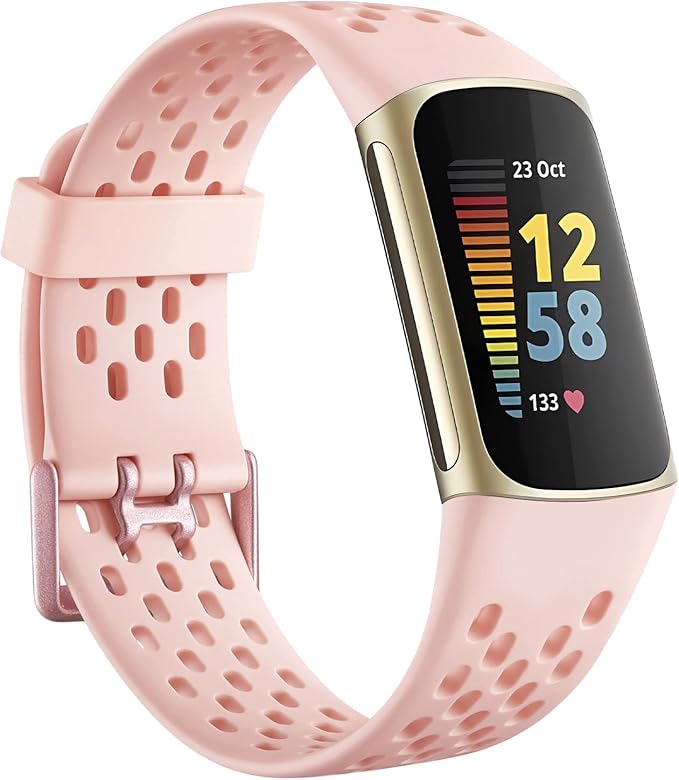 Replacement Bands Compatible with Fitbit Charge 5/ Charge 6 for Women Men, Soft Breathable Sports Bracelet Adjustable Waterproof Wristbands Accessories for Fitbit Charge 5 Bands/Charge 6 Bands, Pink