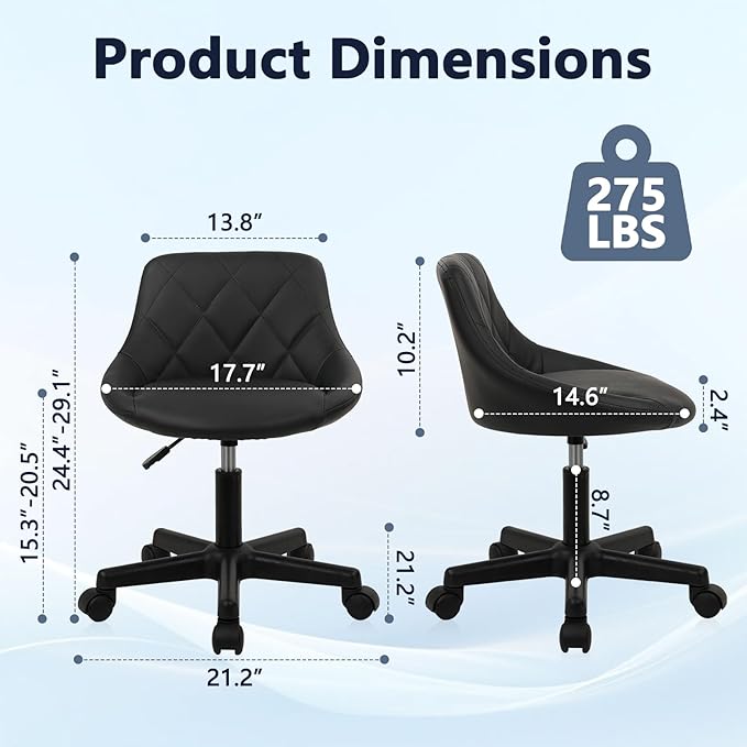 Low Back Small Rolling Stool with Backrest - 360° Swivel Chairs with Wheels, Adjustable Height Armless Vanity Chair, Thickened Seat Cushion Stool Chairs for Spa, Shop, Salon, Massage, Black, 4 Pack