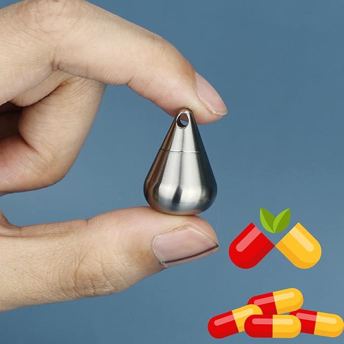 Necklace Mini Pill Holder for Men, Keychain Pill Container Titanium, EDC Waterproof Pill Case, Portable Daily Travel Pill Box Organizer for Purse Pocket Outdoor Emergency Pills Storage