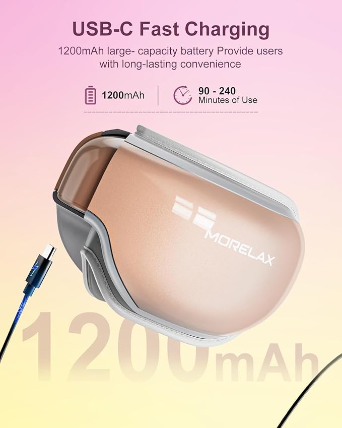Morelax Eye Massager with Heat & Bluetooth Music, Relaxation Gift for Women, Help Alleviate Eye Strain, Promote Better Sleep, Comfortable and Soothing Eye Care Device (Pink)