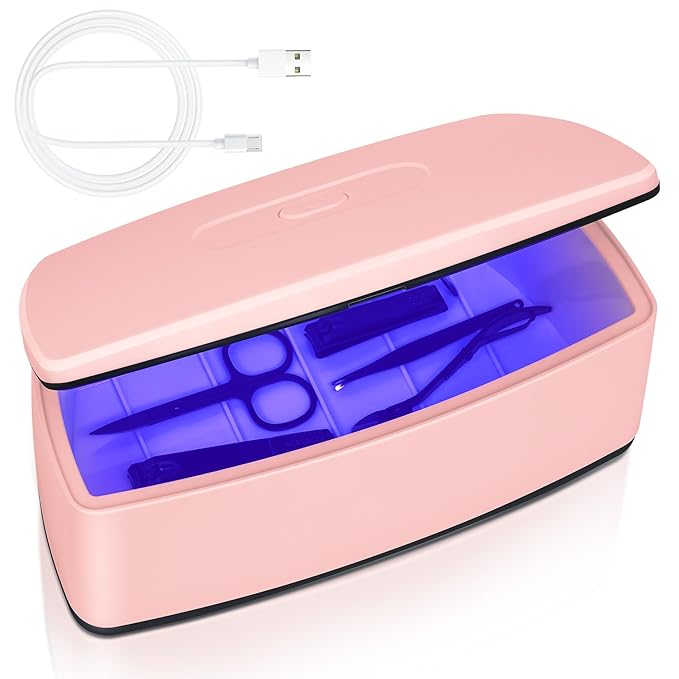 Nail Tools Sterilizer, Double Tube Blue Light Cleaning Function, USB Plug-In, 1l Large Capacity For Nail And Beauty Salon Tools, Jewellery, Glasses, Mobile Phone Sterilizer (Pink)