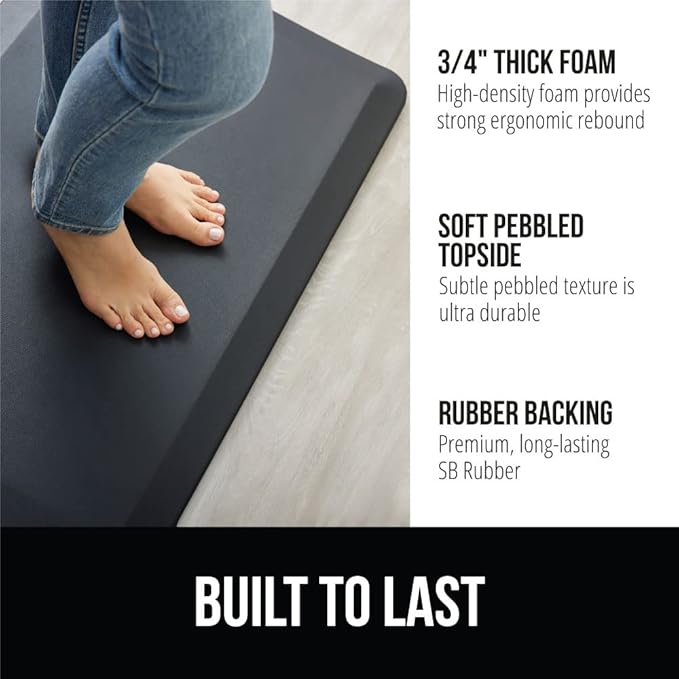 GORILLA GRIP Comfortable Cushioned Kitchen Mats for Floor, Waterproof and Stain Resistant Soft Top, 3/4 Inch Thick Ergonomic Standing Desk Anti Fatigue Mat, Foam Supports Ankles and Feet, 17x24, Black