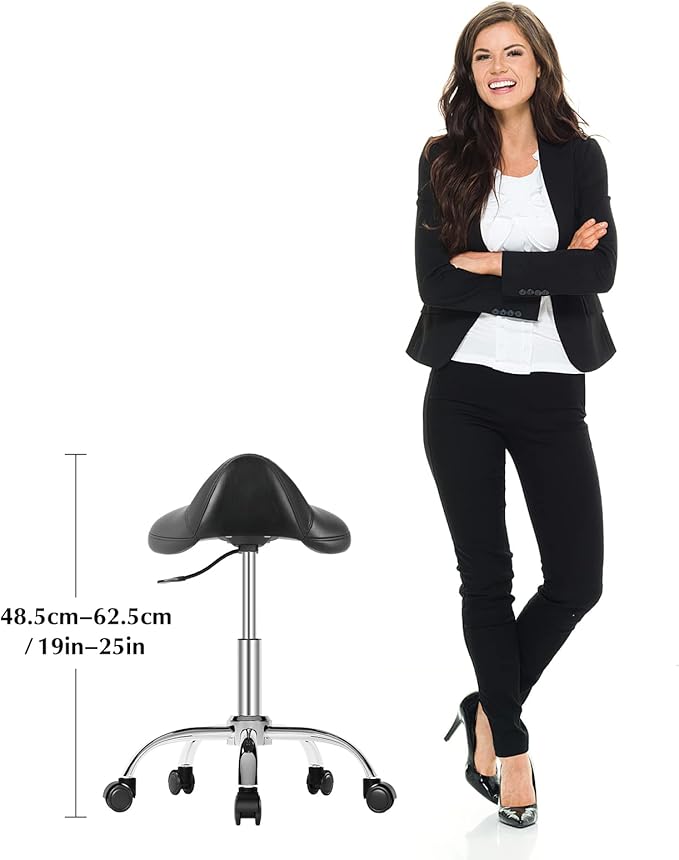 Ergonomic Saddle Stool Chair,Adjustable Height Swivel Saddle Chair-Adjustable Stool with Wheels,Hydraulic Heavy-Duty Saddle Stool Rolling Chair for Clinic Dentist Spa Massage Salons Studio(Matte )