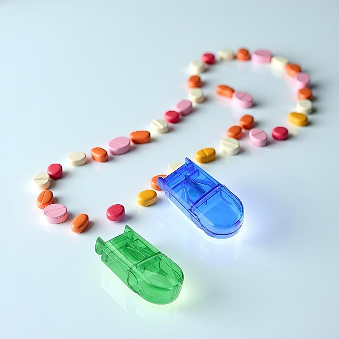 2 Pcs Pill Cutter Splitter, Cuts Pills for Small and Tiny Pills Tablet Splitter with Guard Pill Cutter and Crusher Cuts for Cutting Small or Large in Half Daily Medicine Organizer