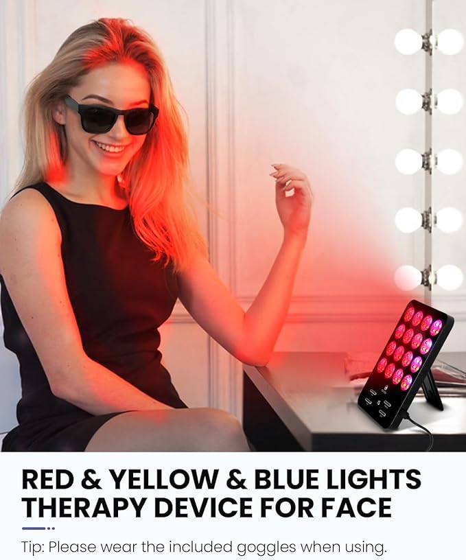 CooCoCo White Elephant Gift for Adults, Red Light Therapy for Face and Body, Light Therapy Panel with 630nm Red, 590nm Yellow and 460nm Blue Lamp, 6 Modes, Christmas Gifts for Women Men