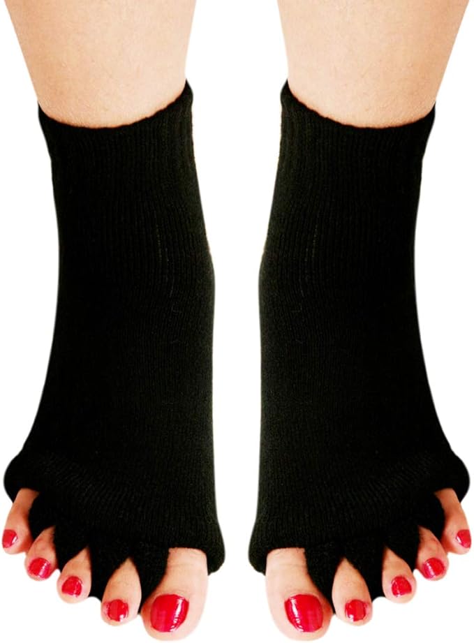 AIBEARTY 3 Pairs Yoga Sport Gym Five Toe Separator Socks Foot Massage Toeless Socks