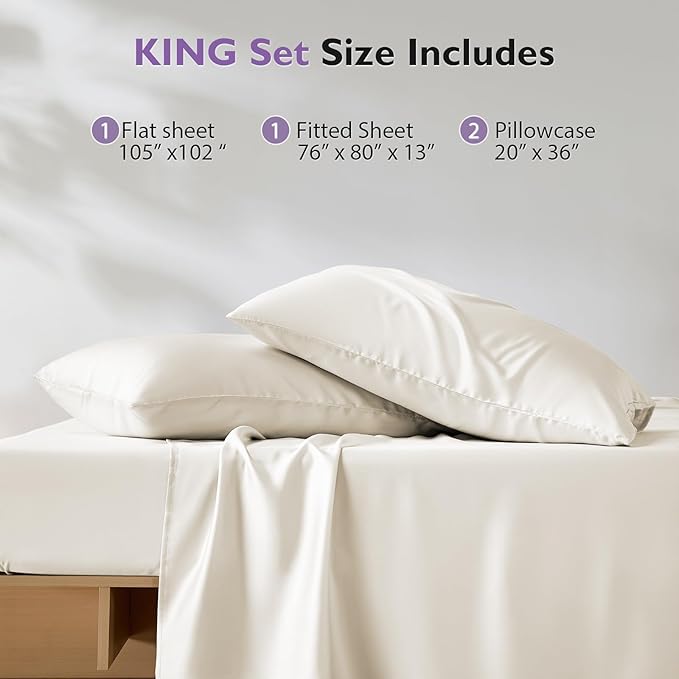 Silver Infused Bed Sheets, 10% Silver 20% Silk Cooling Sheets, Natural & Anti-Odor, Hypoallergenic Bedding for Hot Sleepers & Sensitive Skin - King Set