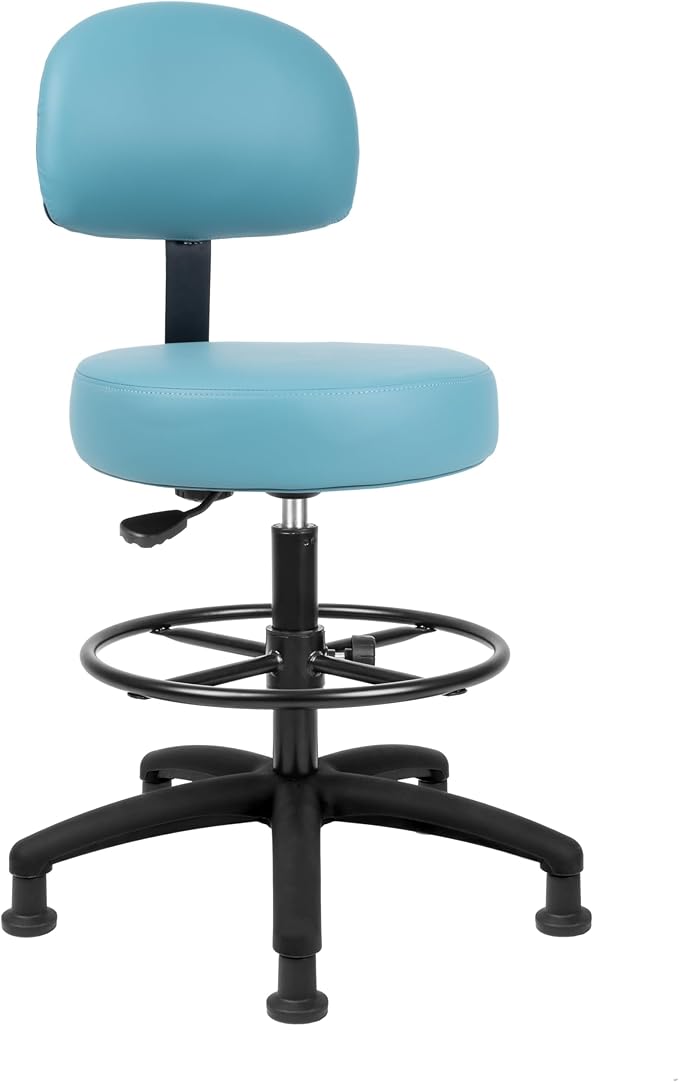 TAKE UR SEAT® Economical Multi-Purpose Medical Spa Drafting Stool with Adjustable seat and Back Height. Advanced Fabric seat Cover is Easy to Clean. Glide (Tall Bench Height Blue)