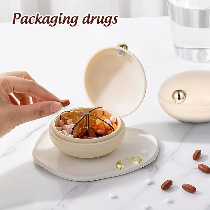 Beaupretty Portable Pill Organizer with 4 Sealed Compartments Travel Medicine Case for Vitamins and Small Items Compact Lightweight 3.42X3.30X1.73 Inches