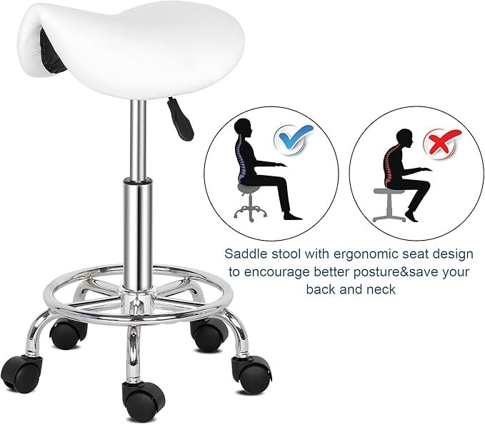 Office Stool, Professional 360° Rotation, Adjustable Height Saddle Stool for Massage Salon Kitchen Office Clinique Pub Sewing Painter Piano/White