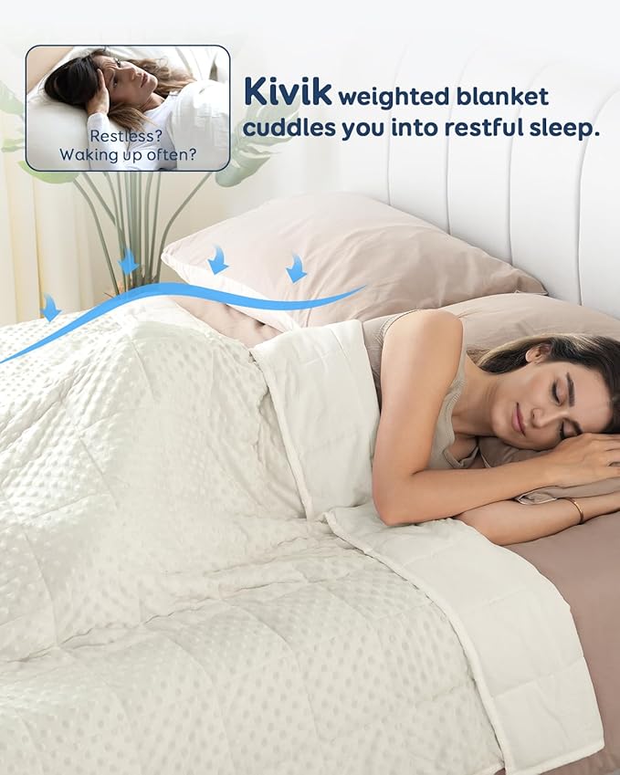 Kivik Washable Weighted Blanket for Adults, 12 lbs Weight Heavy Throw Blankets, Ultra Soft Cooling Minky Weighted Comforter, Sleep Calm Gifts for Woman Men, 48"x72" Twin Size, 12 Pounds, White