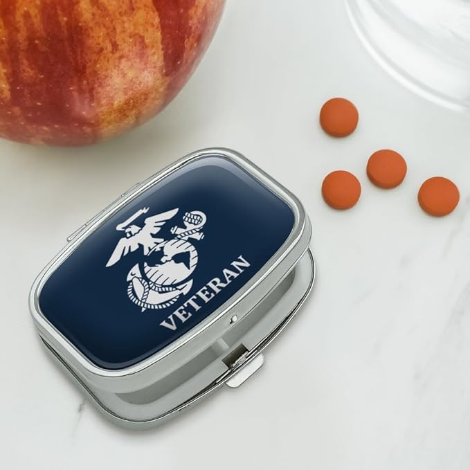 Veteran USMC Marine Corps White on Blue Officially Licensed Rectangle Pill Case Trinket Gift Box