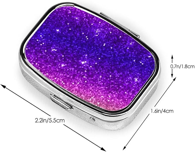 Small Pill Case Beautiful Purple Glitter Sparkles Pattern, Travel Pill Organizer Pill Box Portable Medicine Organizer, Cute Pill Holder Container for Vitamin, Fish Oil