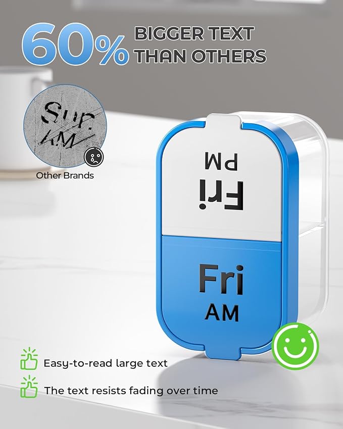 Odaro Extra Large Weekly Pill Organizer, XL Pill Box 7 Day Am Pm, Jumbo Medicine Organizer 2 Times A Day to Hold Daily Medicine Vitamin and Supplements - Rainbow