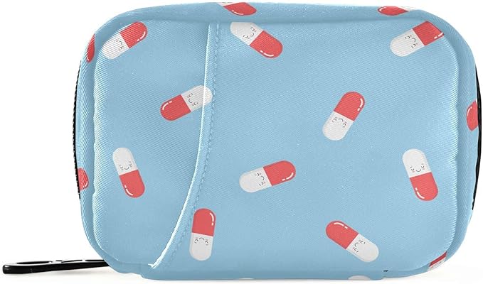 Ollabaky Cute Pills and Capsules Pill Organizer Travel Pill Cases Bag Portable Pill Container 7 Days Pill Box Organizer Vitamin Supplement Holder with Zipper for Family Business