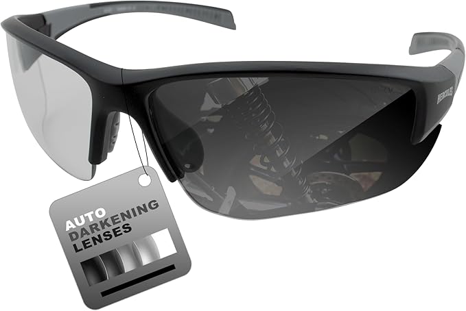 Global Vision Hercules 7 Safety Sunglasses Photochromic Auto-Darkening Clear to Smoke Lens ANSI Z87.1